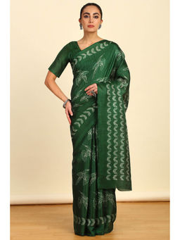 Soch - Womens Green Printed Art Silk Saree with Unstitched Blouse