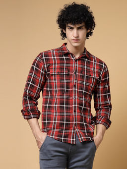 RIGO - Men Red Checks Flannel Shacket