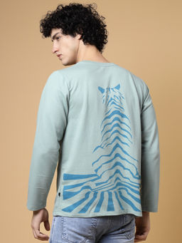RIGO - Men Turquoise Terry Oversized Printed T-Shirt