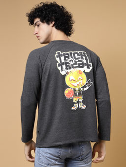 RIGO - Men Charcoal Grey Terry Oversized Printed T-Shirt