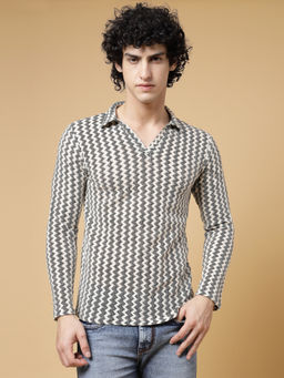 RIGO - Men Black & White Zig-Zag Crochet T-Shirt