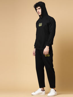 RIGO - Men Black Oversized Printed Fleece Co-Ord (Set of 2)