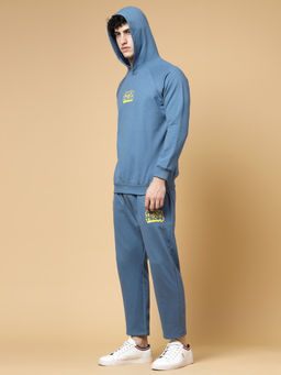 RIGO - Men Light Blue Oversized Printed Fleece Co-Ord (Set of 2)