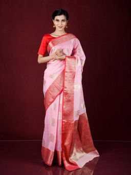 EXCLUSIVA - Pink Zari Woven Work Banarasi Saree with Unstitched Blouse