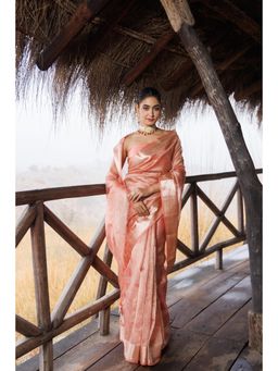 Geroo Jaipur - Peach Crinkle Tissue Saree with Unstitched Blouse
