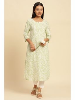 W - Green Print Cotton Straight Kurta for Women