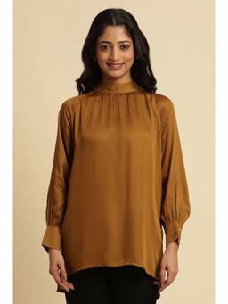 W - Brown Solid Modal Top for Women