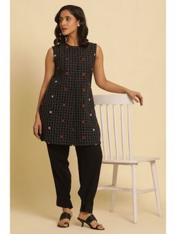 W - Black Geometric Print Cotton Tunic for Women