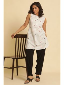 W - Geometric Print Cotton White Tunic for Women
