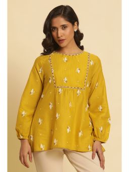 W - Yellow Print Cotton Top for Women
