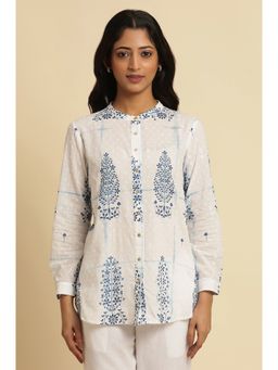 W - Print Cotton White Shirt for Women