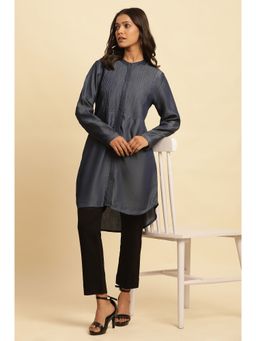 W - Blue Solid Denim Tunic for Women