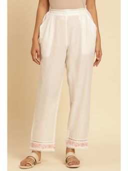 W - Straight Fit White Cotton Straight Pant for Women