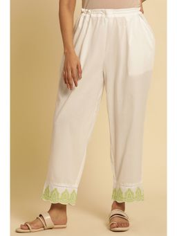 W - Straight Fit White Cotton Straight Pant for Women