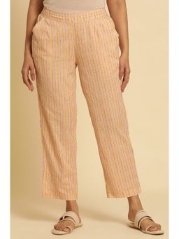 W - Straight Fit Multicolour Cotton Straight Pant for Women