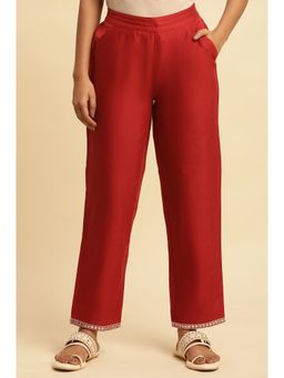W - Regular Fit Red Cotton Straight Pant for Women