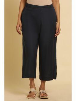 W - Straight Fit Blue Cotton Flared Pant for Women