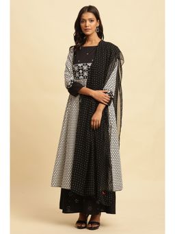 W - Black Print Georgette Dupatta for Women