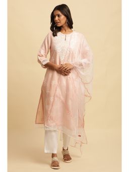 W - Embroidered Print Nylon White Dupatta for Women