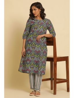 W - Multi-Color Floral Print Cotton Kurta & Straight Pant for Women (Set of 2)