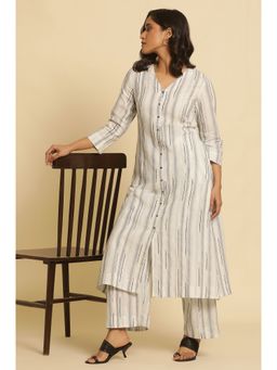 W - Solid Cotton White Kurta & Flared Palazzo for Women (Set of 2)