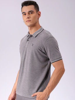The Indian Garage Co - Men Grey Slim Fit Placement Solid Polo Collar T-Shirt