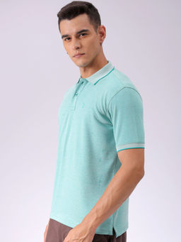 The Indian Garage Co - Men Turquoise Slim Fit Placement Solid Polo Collar T-Shirt