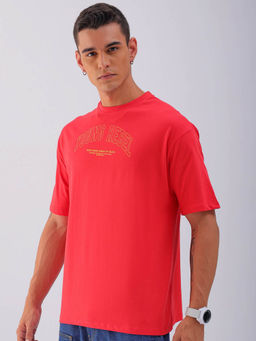 The Indian Garage Co - Men Red Boxy Oversized Graphic Back Printed Round Neck T-Shirt