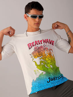 The Indian Garage Co - Men White Boxy Oversized Placement Print Round Neck T-Shirt