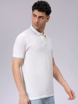 The Indian Garage Co - Men White Slim Fit Solid Polo Collar T-Shirt