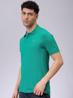 The Indian Garage Co - Men Green Slim Fit Solid Polo Collar T-Shirt