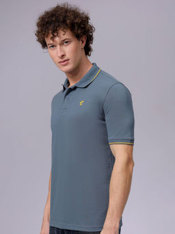 The Indian Garage Co - Men Grey Slim Fit Solid Polo Collar T-Shirt