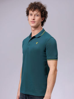 The Indian Garage Co - Men Teal Slim Fit Solid Polo Collar T-Shirt