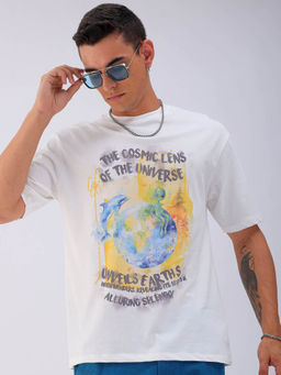 The Indian Garage Co - Men White Boxy Oversized Graphic Back Printed Round Neck T-Shirt