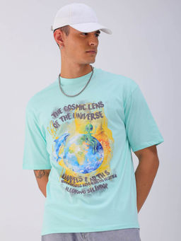 The Indian Garage Co - Men Green Boxy Oversized Graphic Back Printed Round Neck T-Shirt