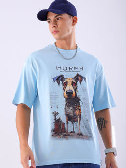 The Indian Garage Co - Men Blue Boxy Oversized Placement Print Round Neck T-Shirt