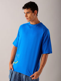 The Indian Garage Co - Men Blue Oversized Graphic Back Printed Round Neck T-Shirt