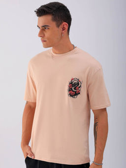 The Indian Garage Co - Men Beige Boxy Oversized Graphic Back Printed Round Neck T-Shirt