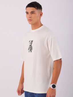 The Indian Garage Co - Men White Boxy Oversized Graphic Back Printed Round Neck T-Shirt