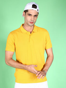 The Indian Garage Co - Men Yellow Slim Fit Graphic Back Printed Polo Collar T-Shirt