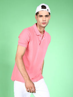 The Indian Garage Co - Men Pink Slim Fit Graphic Back Printed Polo Collar T-Shirt