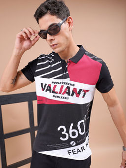 The Indian Garage Co - Men Black Slim Fit Printed Polo Collar T-Shirt