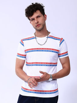 The Indian Garage Co - Men White Slim Fit Printed Round Neck T-Shirt