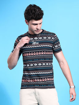 The Indian Garage Co - Men Black Slim Fit Printed Round Neck T-Shirt