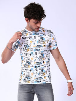 The Indian Garage Co - Men White Slim Fit Printed Round Neck T-Shirt
