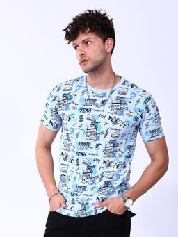 The Indian Garage Co - Men Blue Slim Fit Printed Round Neck T-Shirt