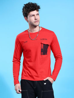 The Indian Garage Co - Men Red Slim Fit Placement Print Round Neck T-Shirt