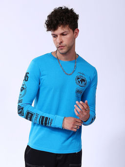 The Indian Garage Co - Men Blue Slim Fit Placement Print Round Neck T-Shirt