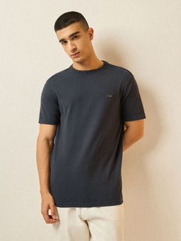 The Bear House - Men Charcoal Cotton Regular Fit Solid Half Sleeve T-Shirt