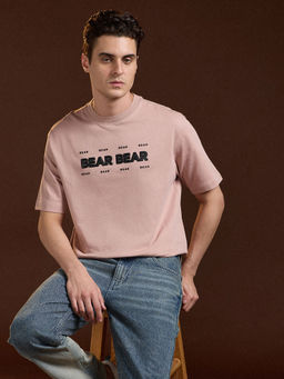 The Bear House - Men Pink Cotton Oversize Fit Half Sleeve T-Shirt